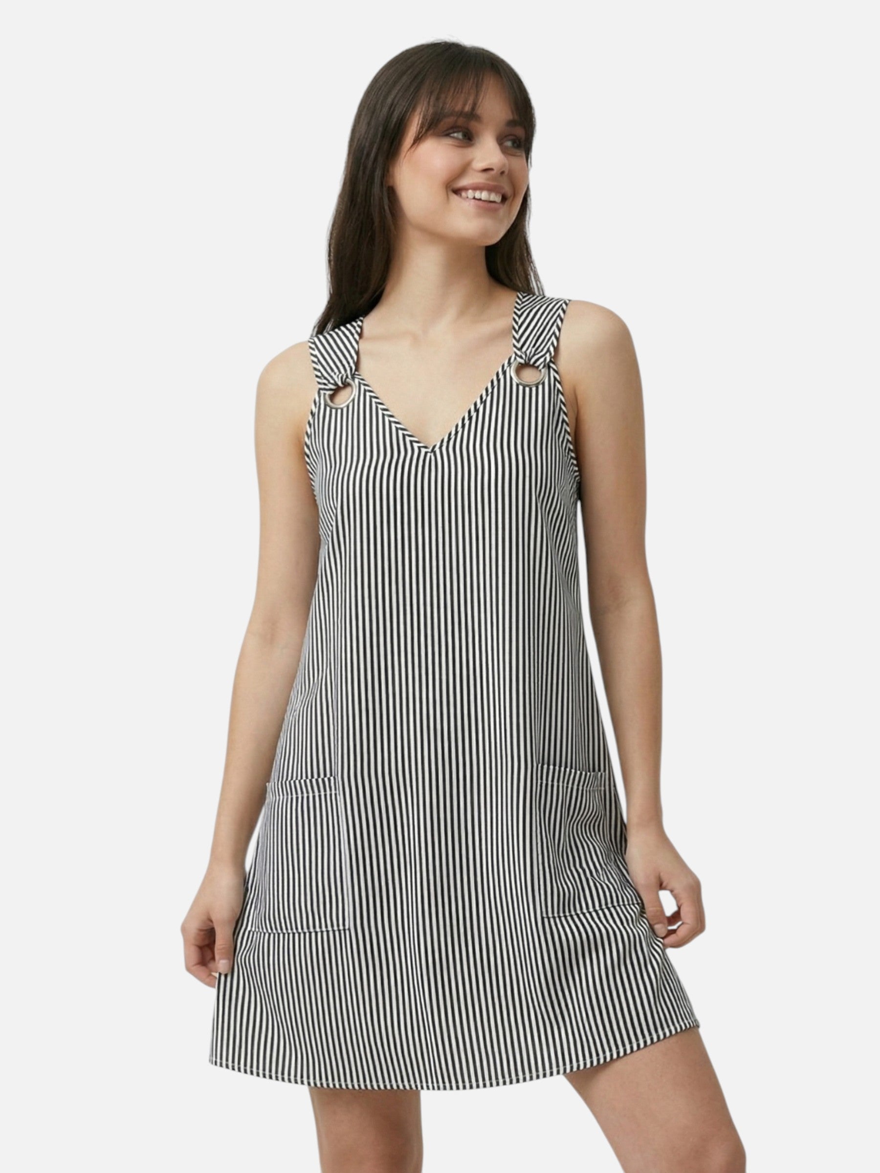 Robe d’été rayée femme avec poches et anneaux