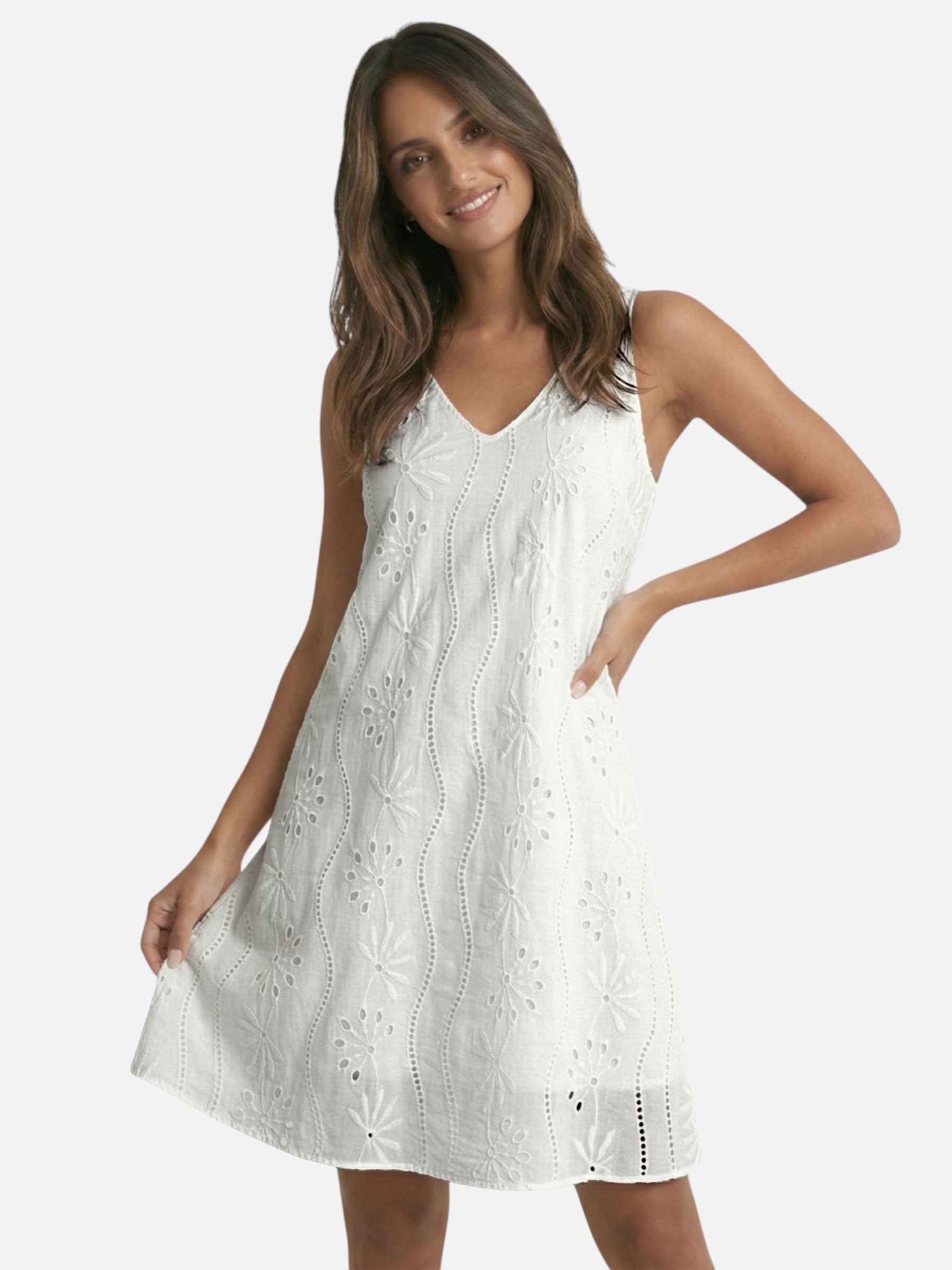 Robe blanche brodée femme coupe évasée style été élégant