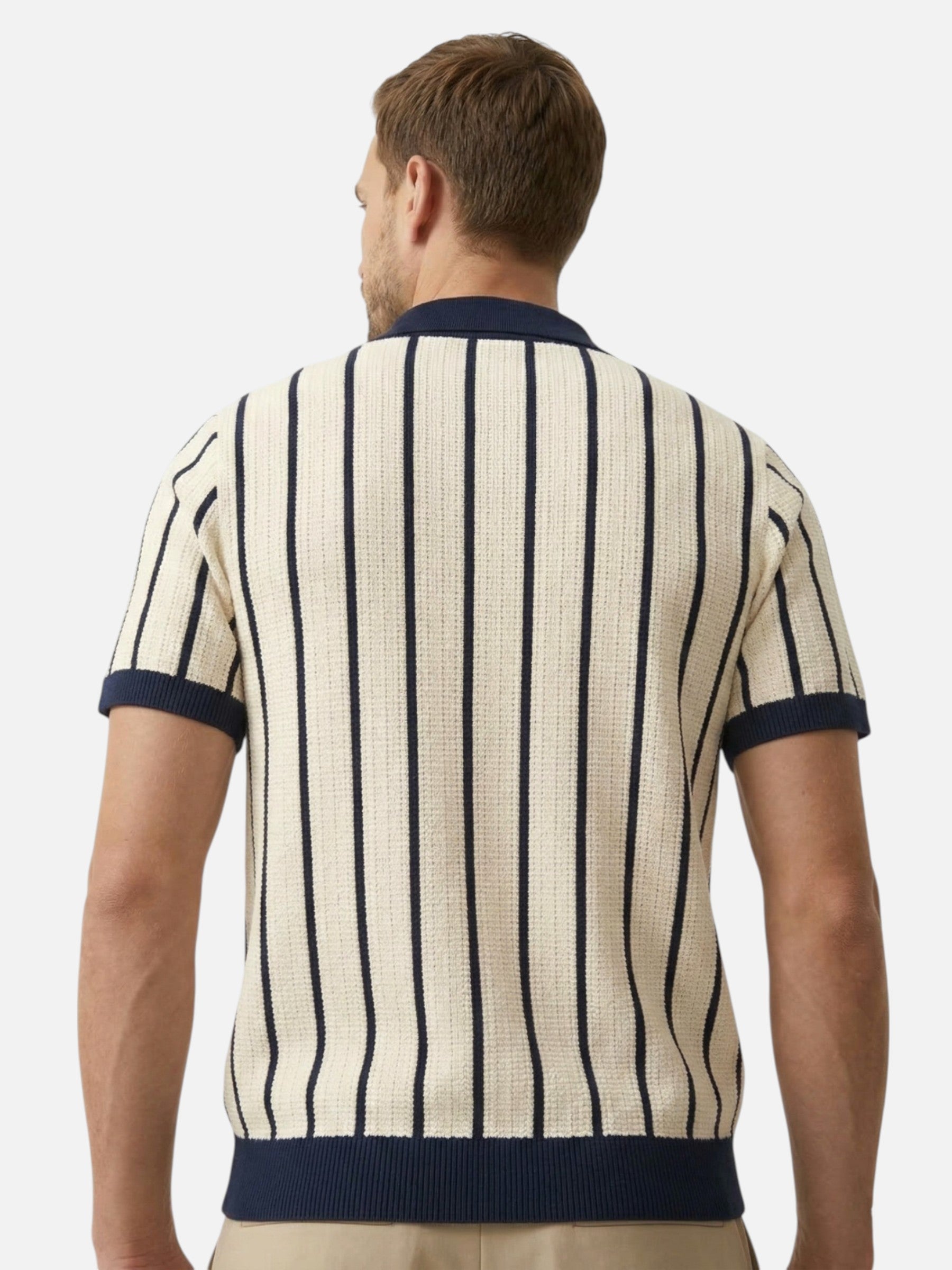 Polo homme rayé en maille texturée à boutons