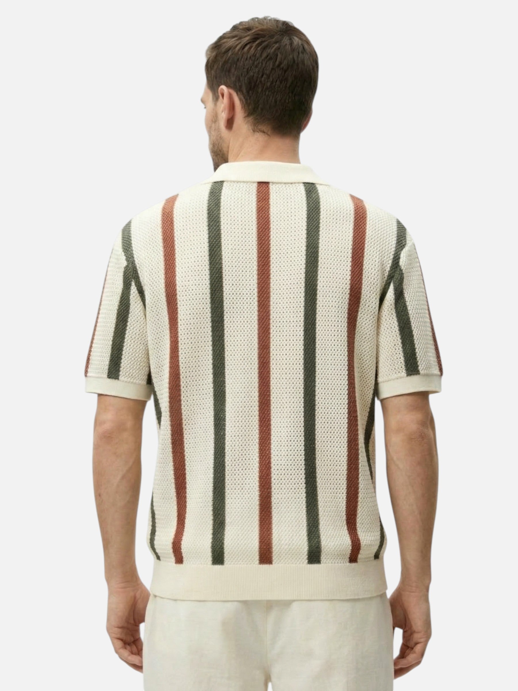 Elegant striped men's textured knit polo