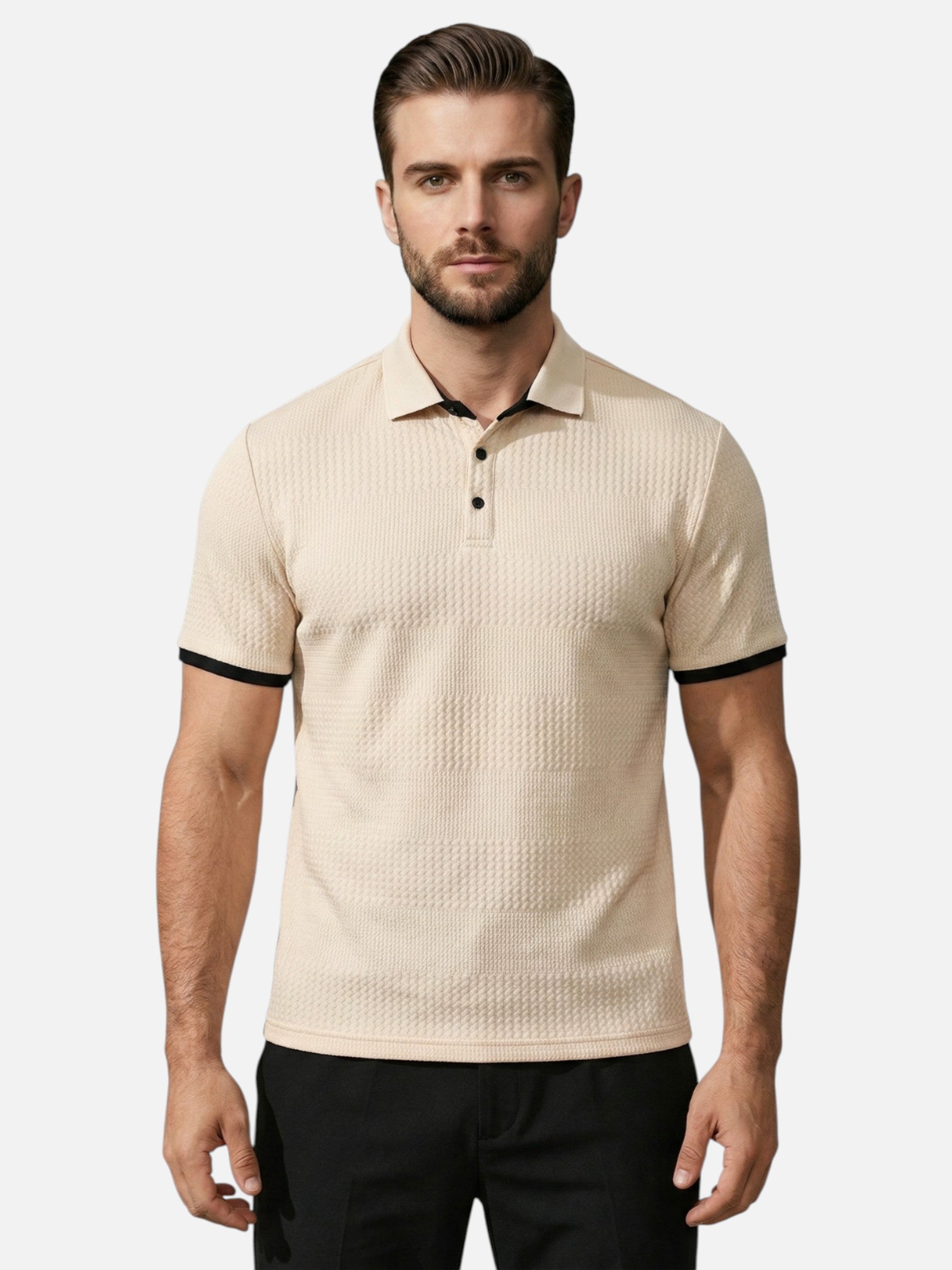 Elegant textured short-sleeve polo for men
