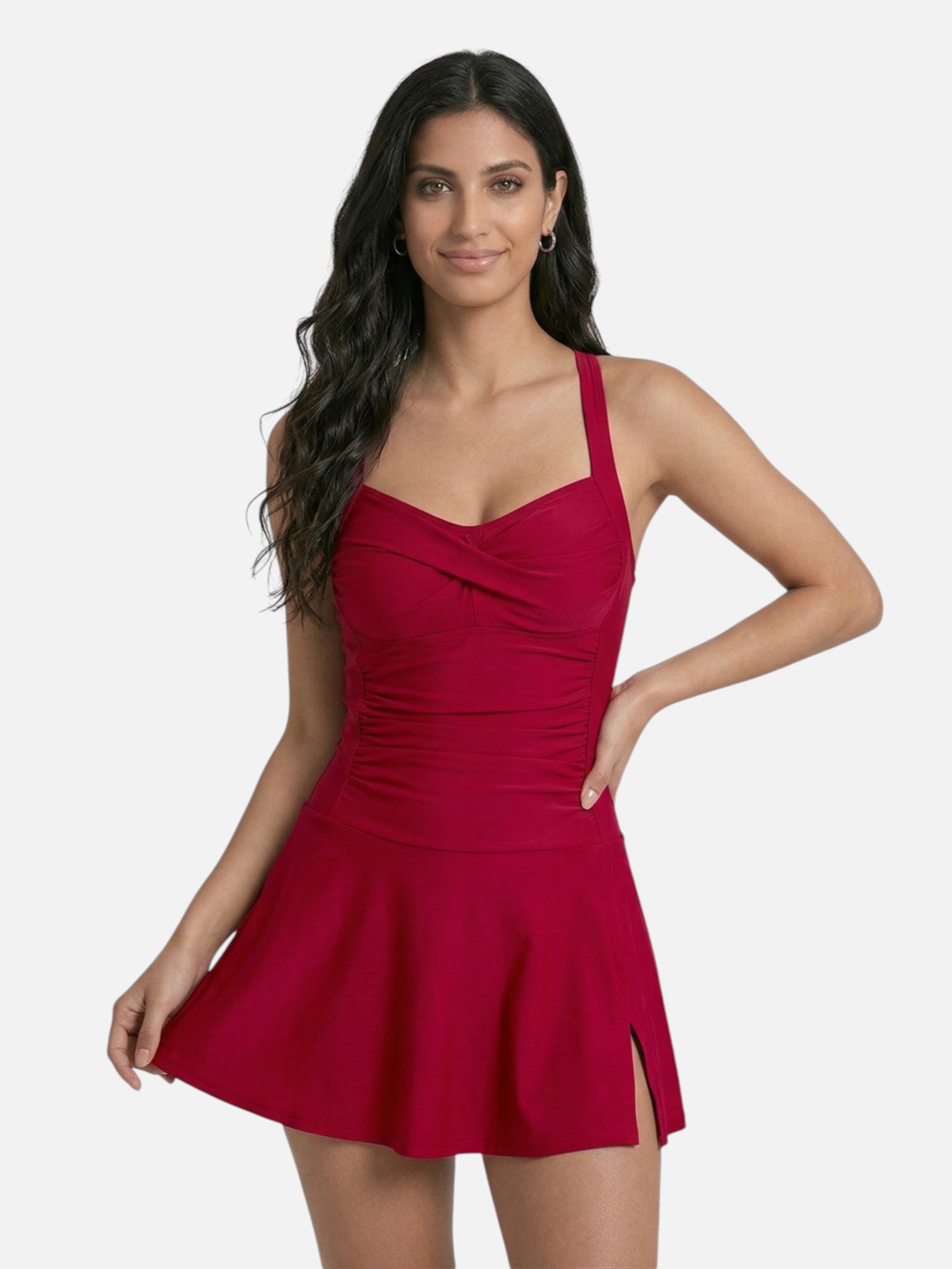 Maillot de bain une pièce col cœur avec jupette pour femme