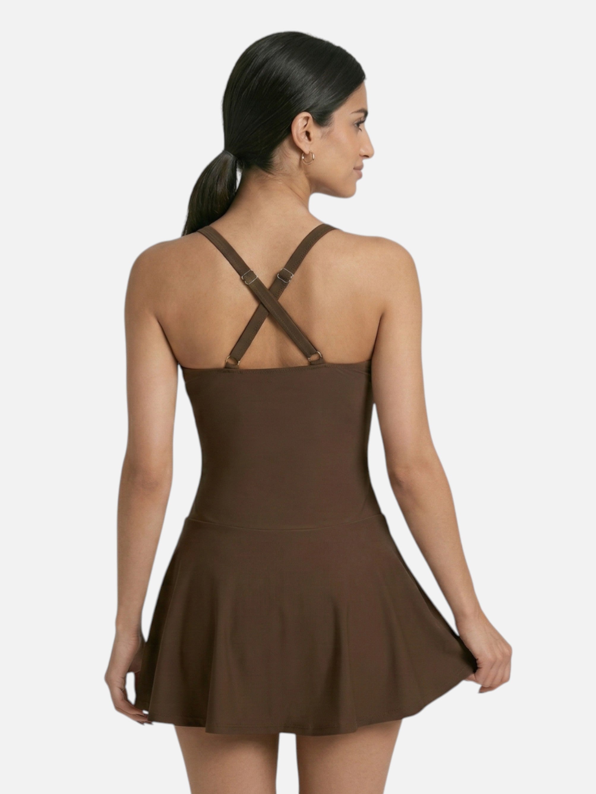 Maillot de bain une pièce col cœur avec jupette pour femme