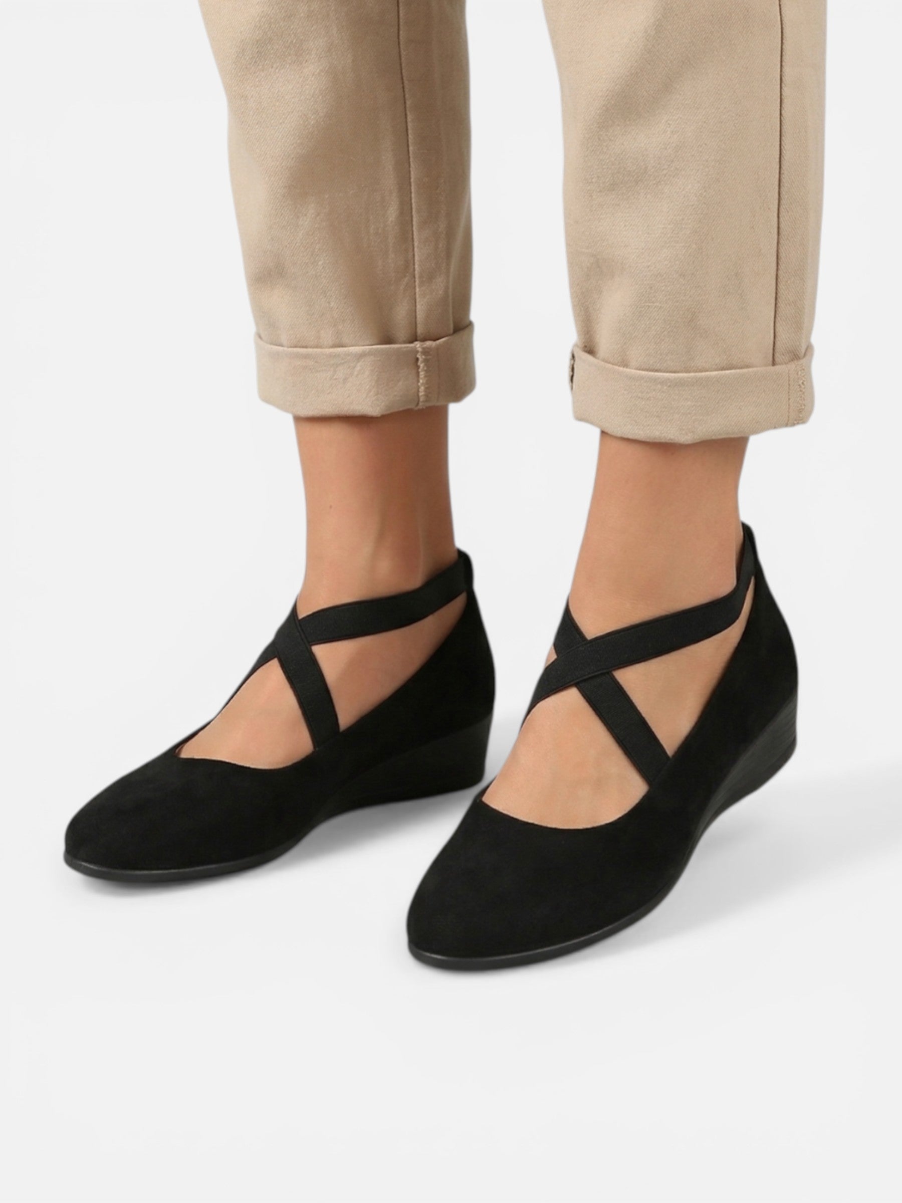 Women's comfortable wedge ballet flats with elegant crossed straps