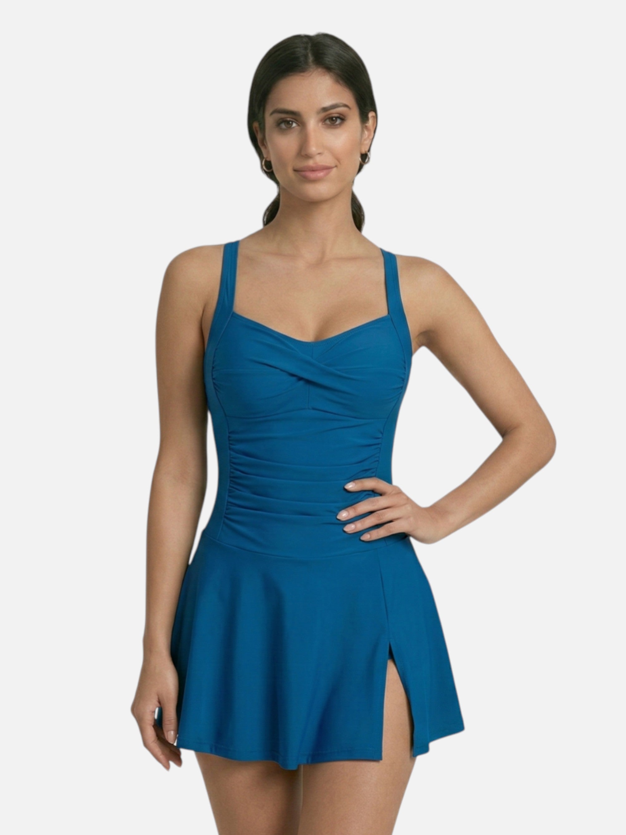 Maillot de bain une pièce col cœur avec jupette pour femme