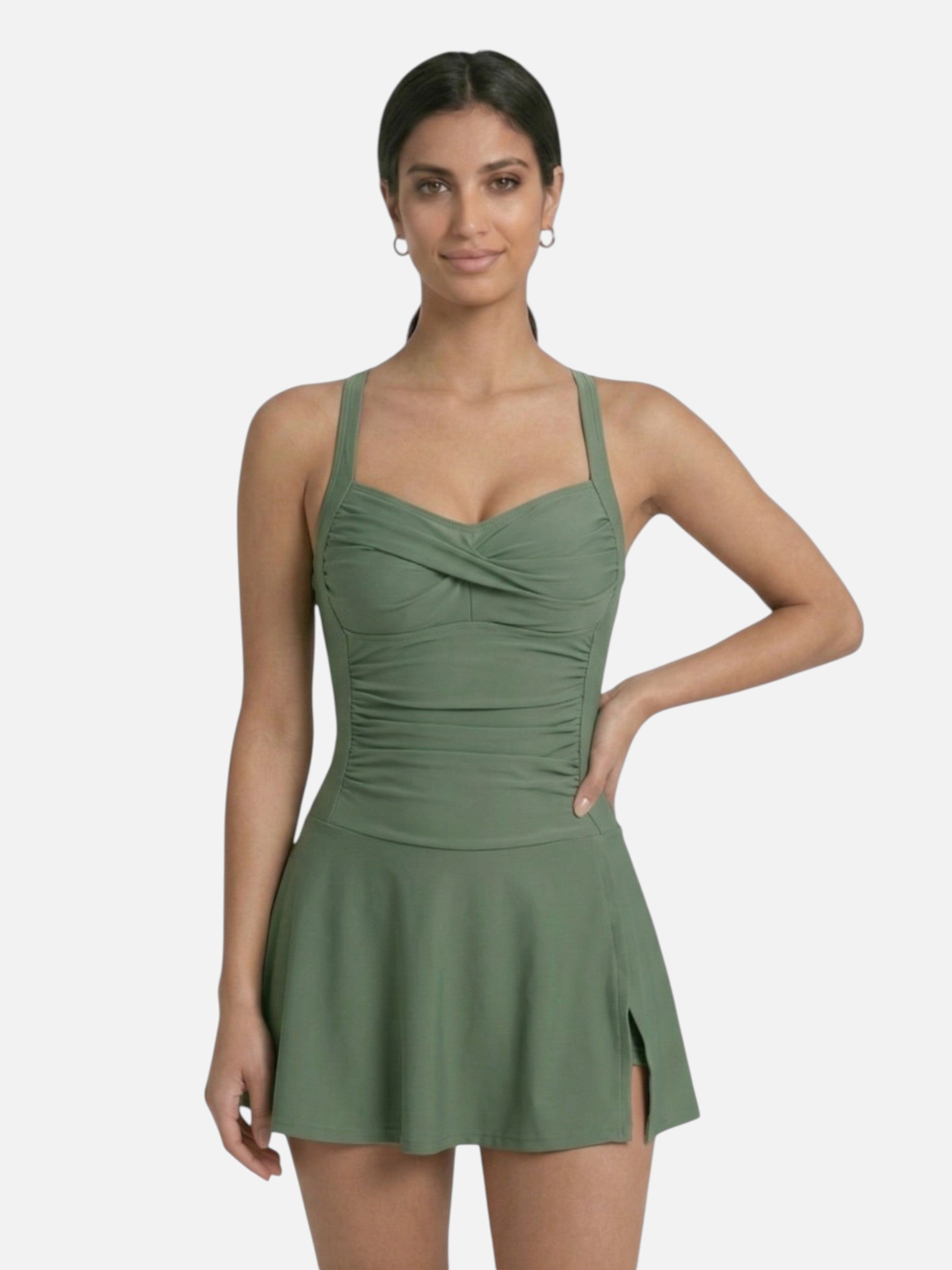 Maillot de bain une pièce col cœur avec jupette pour femme