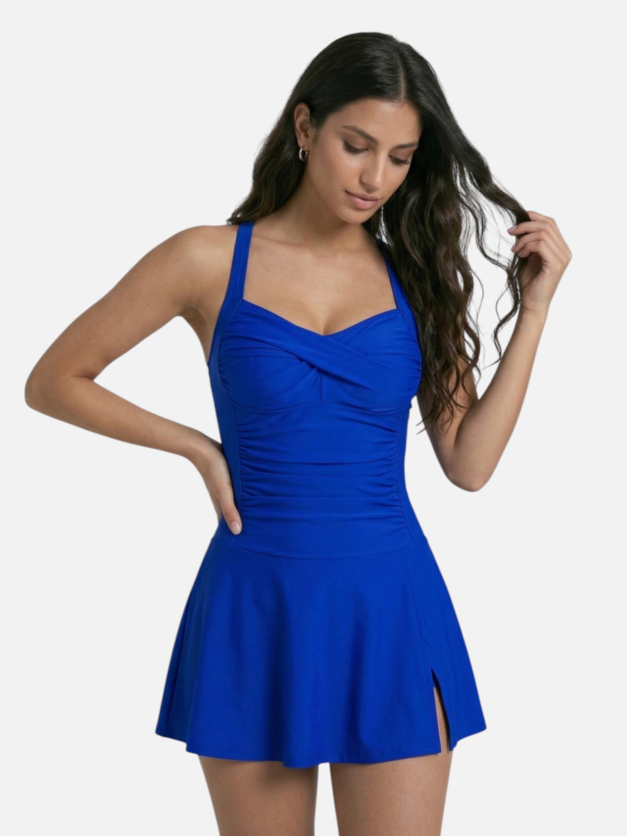 Maillot de bain une pièce col cœur avec jupette pour femme