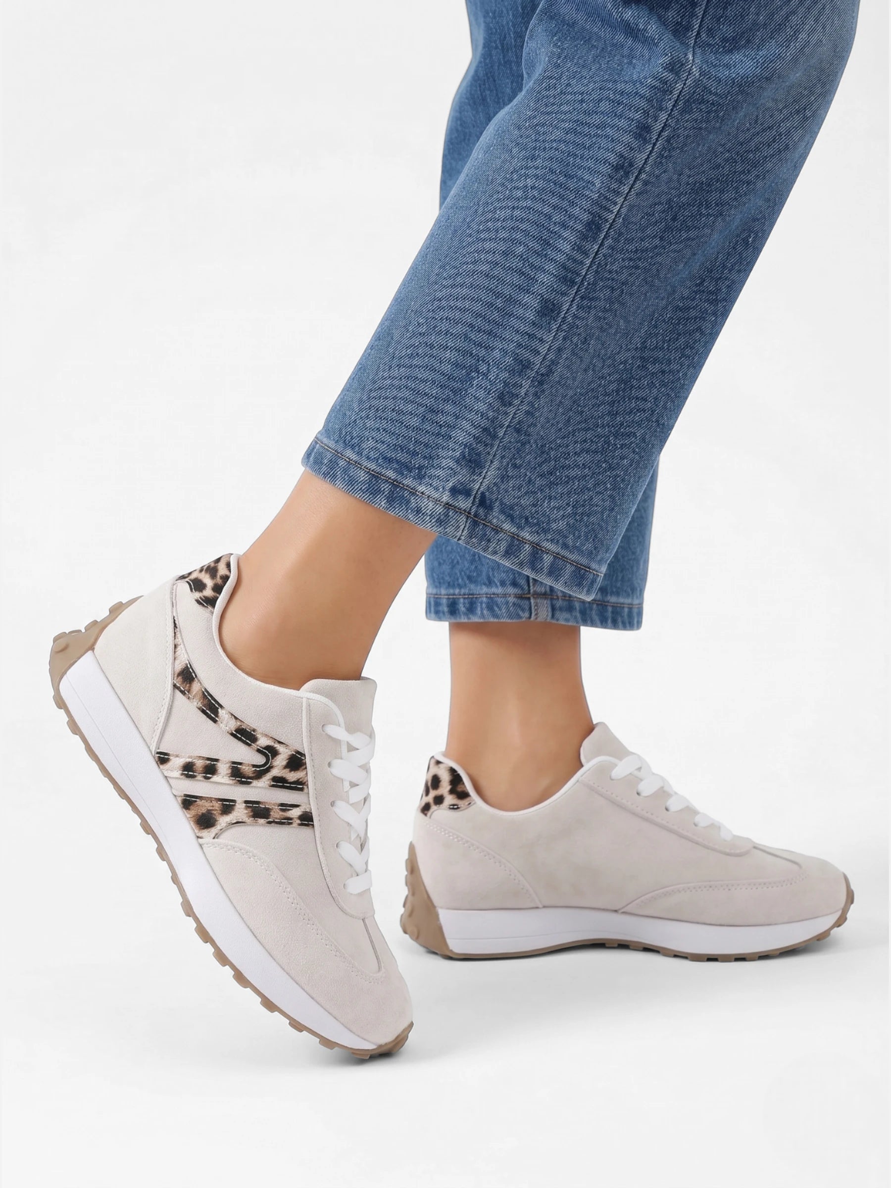 Baskets femme beige à imprimé léopard