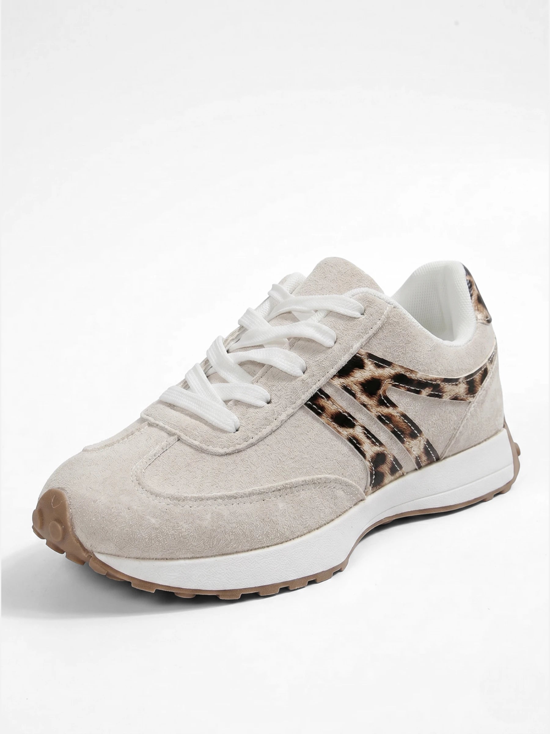 Baskets femme beige à imprimé léopard