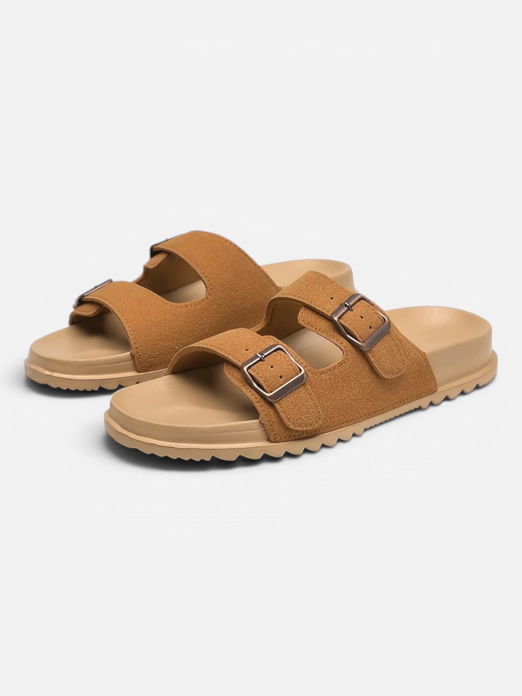 Sandalia para hombre con doble tira y hebillas metálicas