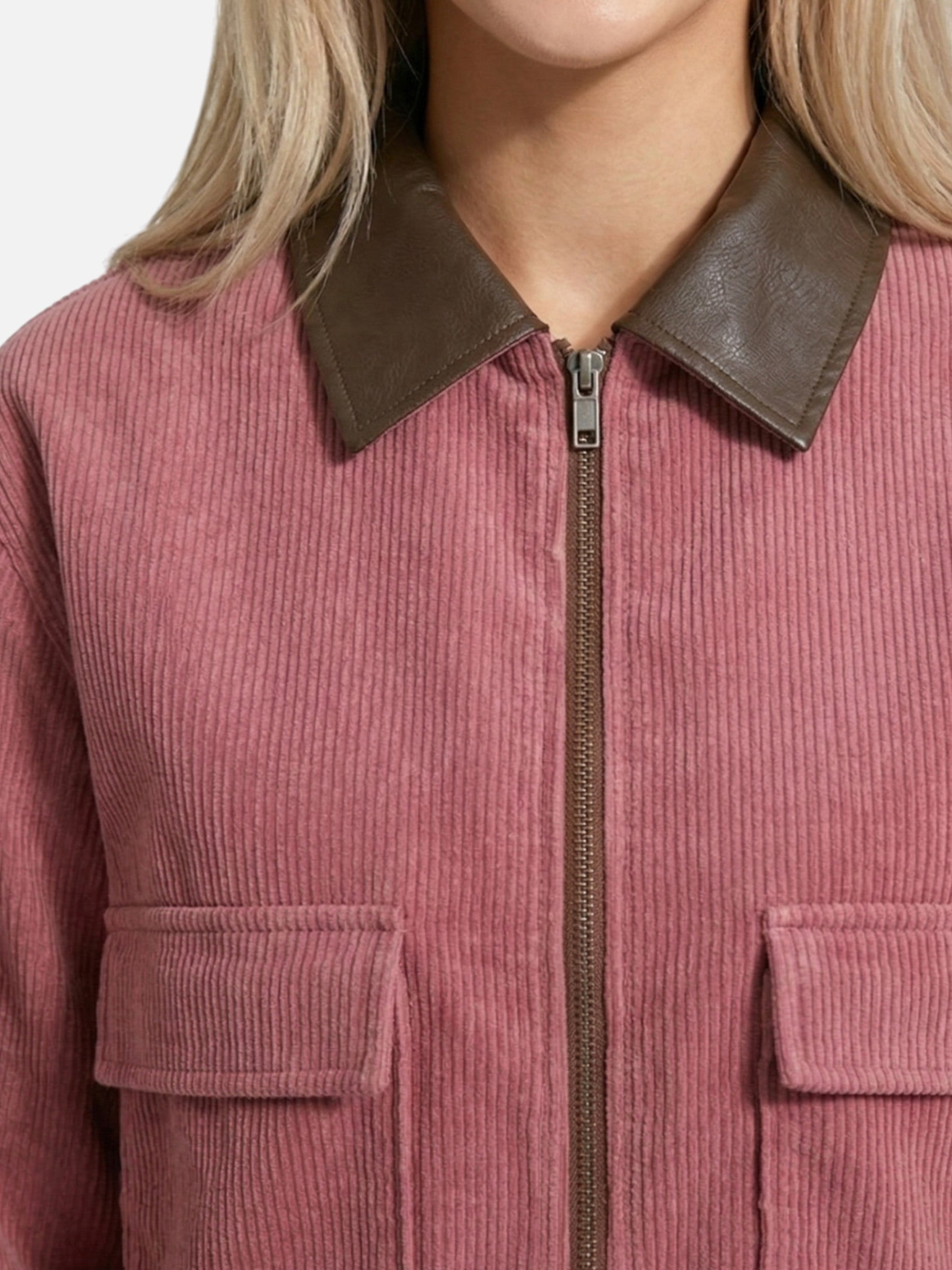 Veste femme légère courte avec col contrasté et zip