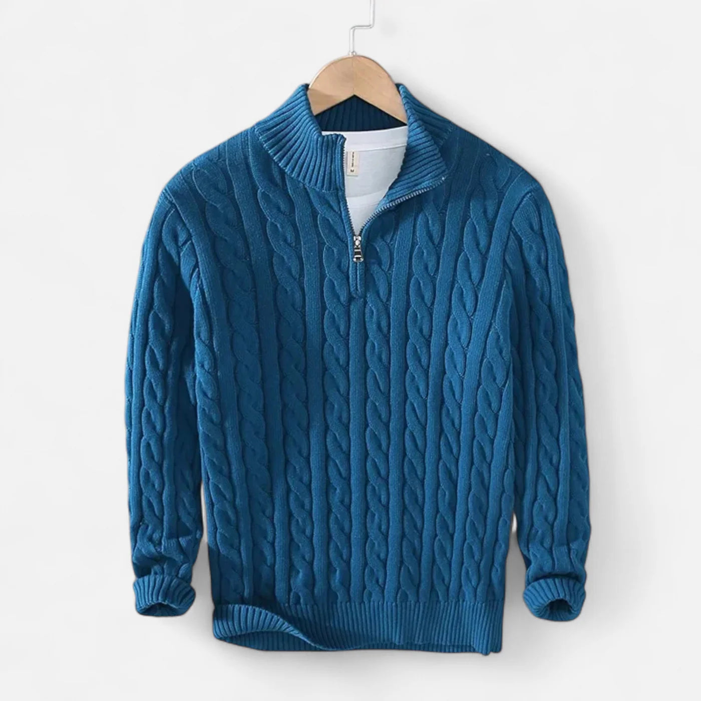 Pull à col roulé zippé en maille épaisse pour homme