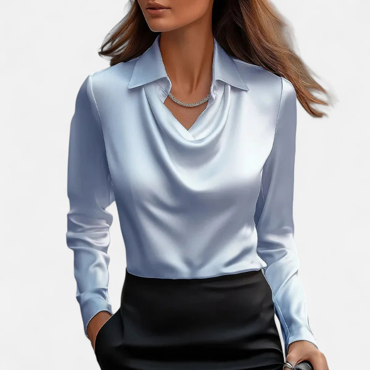 Blouse en Satin à Col en V Plissé pour Femme