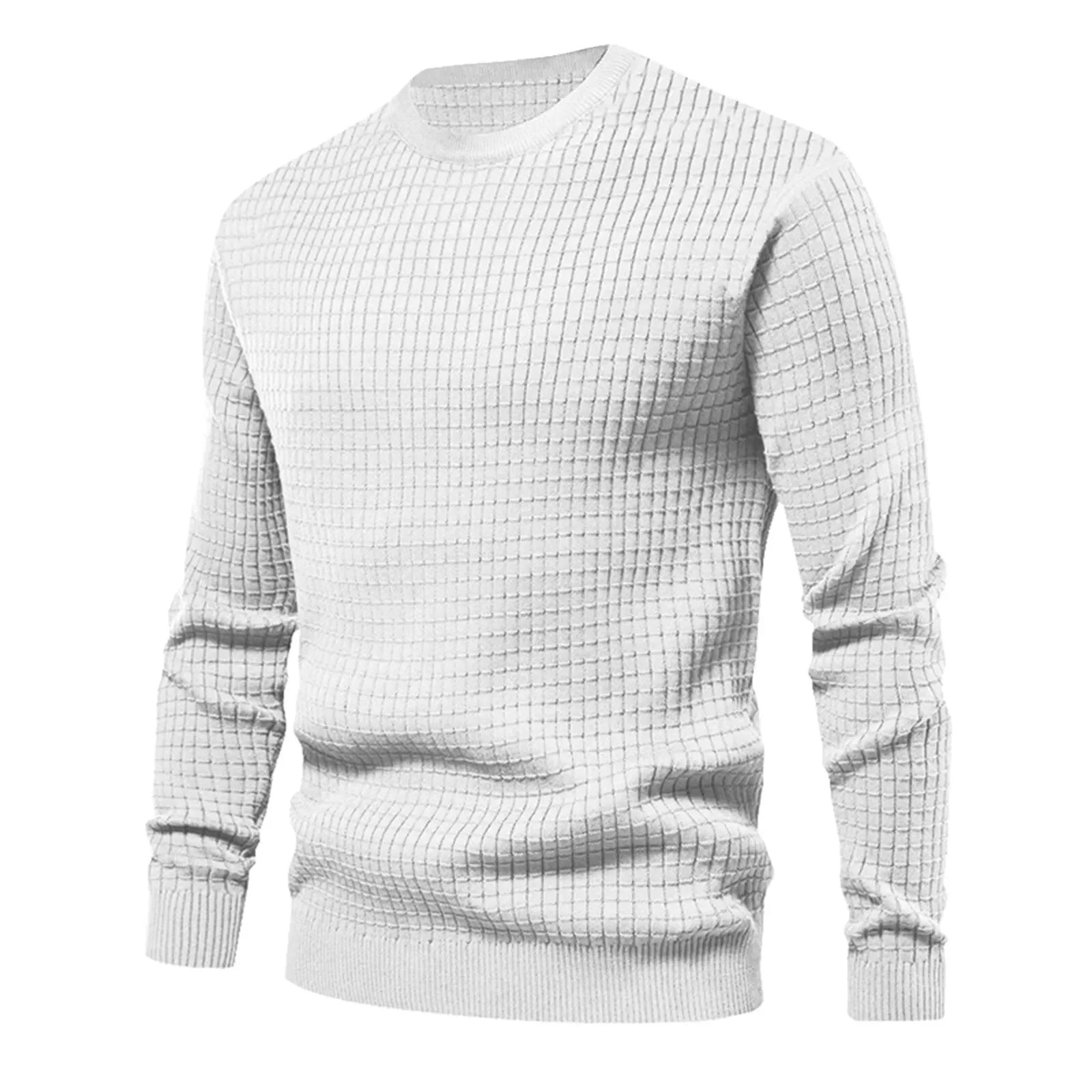 Pull décontracté à col roulé en tricot pour hommes avec motif de grille texturé