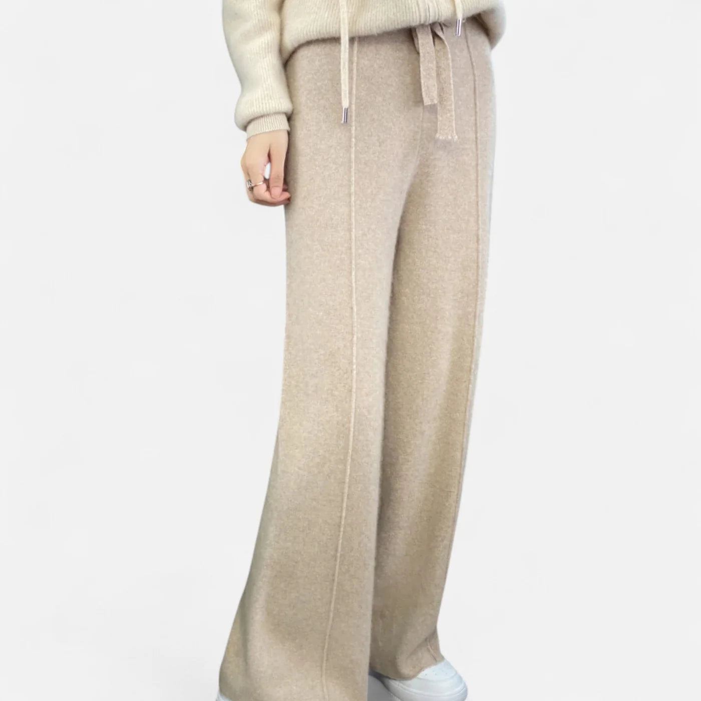 Pantalon femme en laine maille à jambes larges