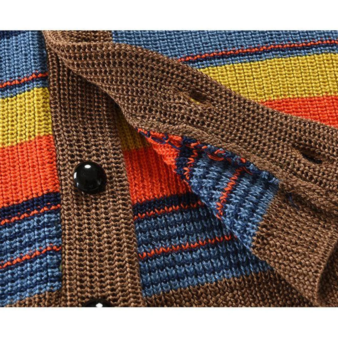 Cardigan en tricot à rayures vibrantes pour hommes