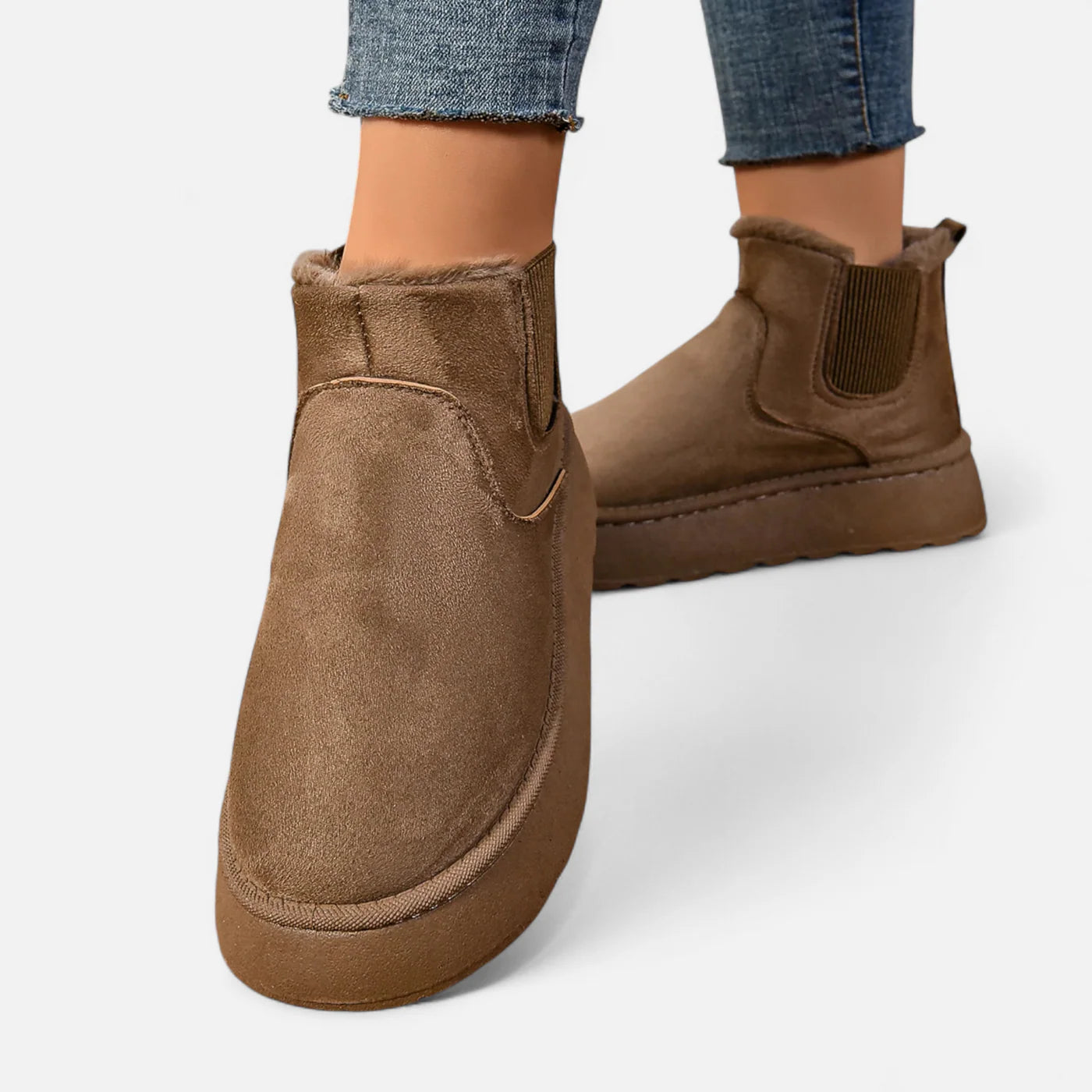 Bottines courtes à plateforme en peluche pour femme