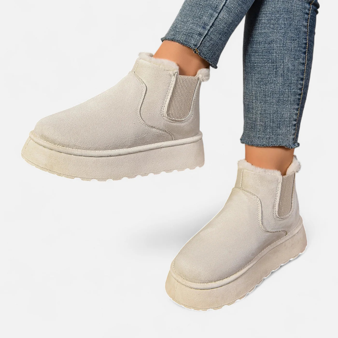 Bottines courtes à plateforme en peluche pour femme