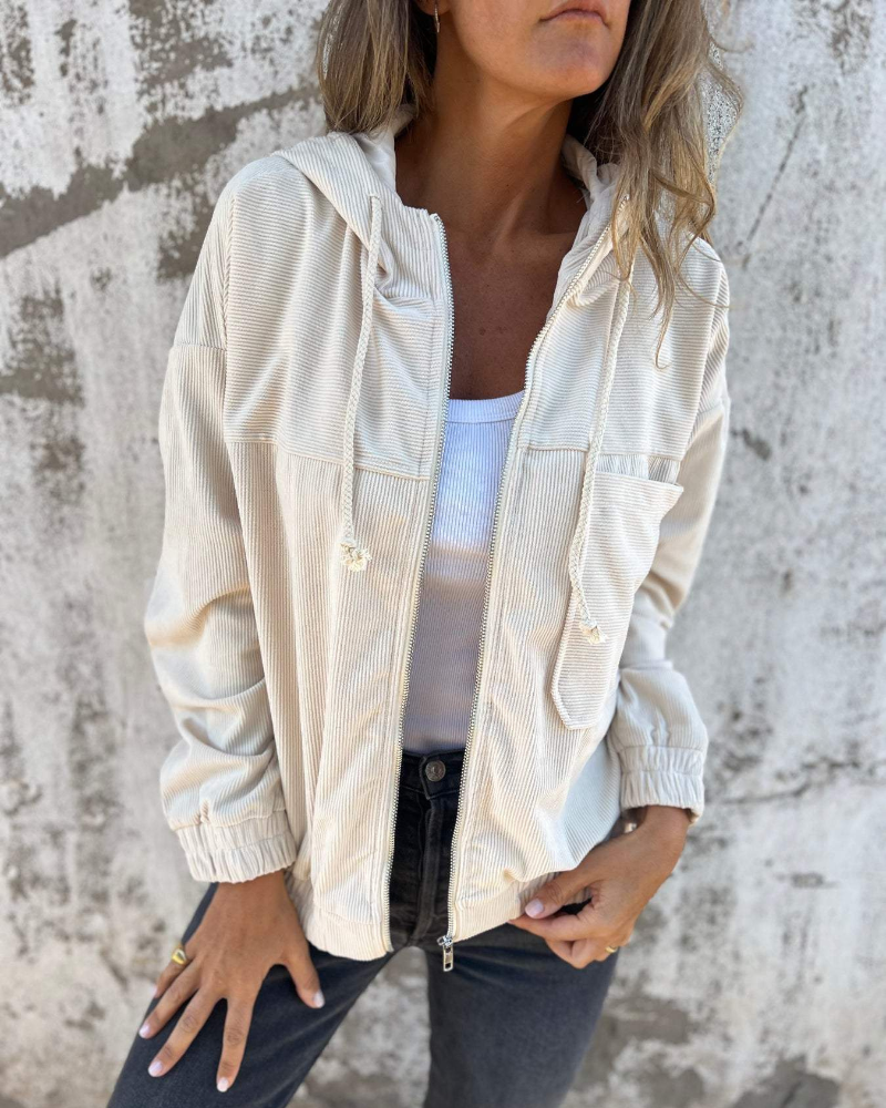 Veste à capuche femme en velours côtelé avec fermeture zippée