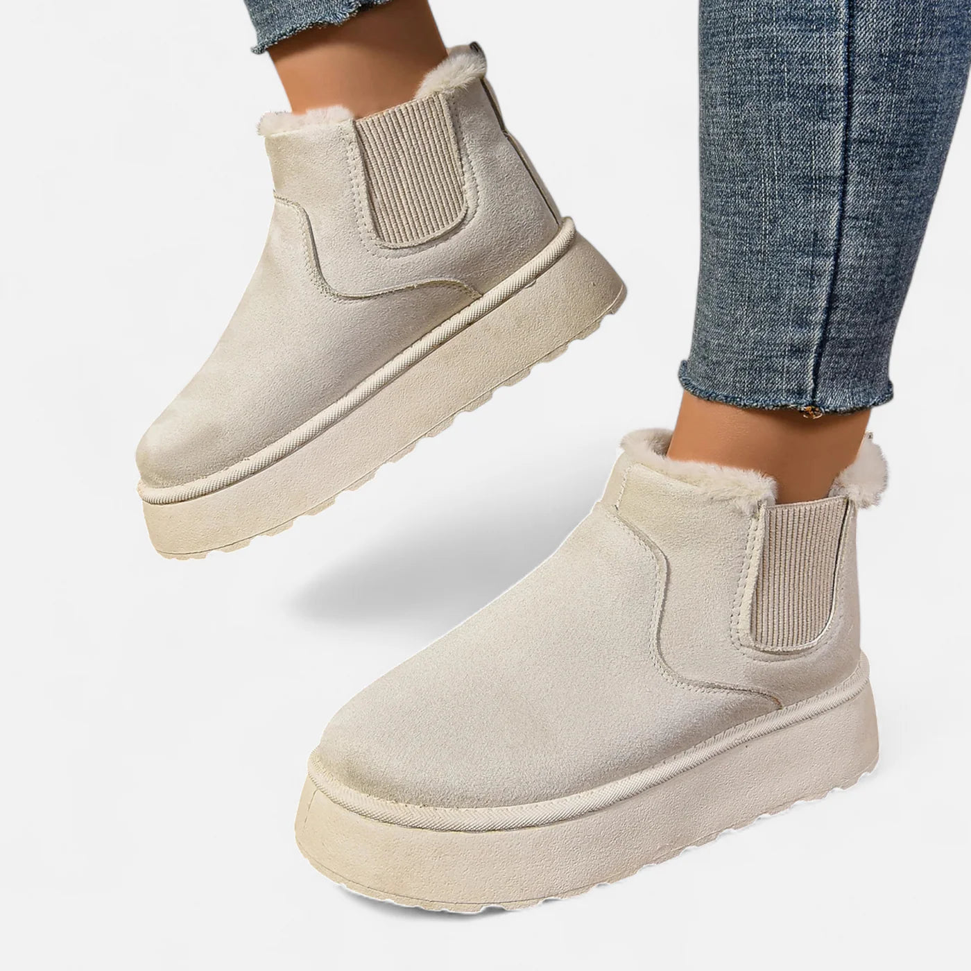 Bottines courtes à plateforme en peluche pour femme