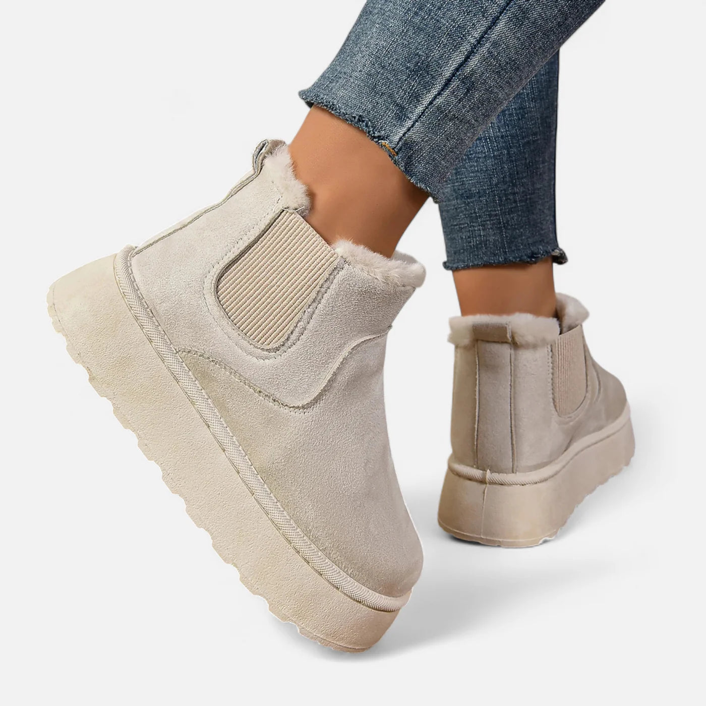 Bottines courtes à plateforme en peluche pour femme