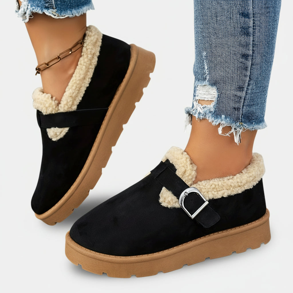 Mules d’hiver fourrées à boucle pour femme