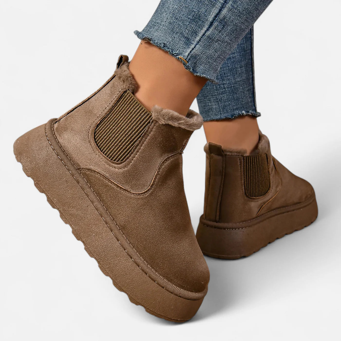Bottines courtes à plateforme en peluche pour femme