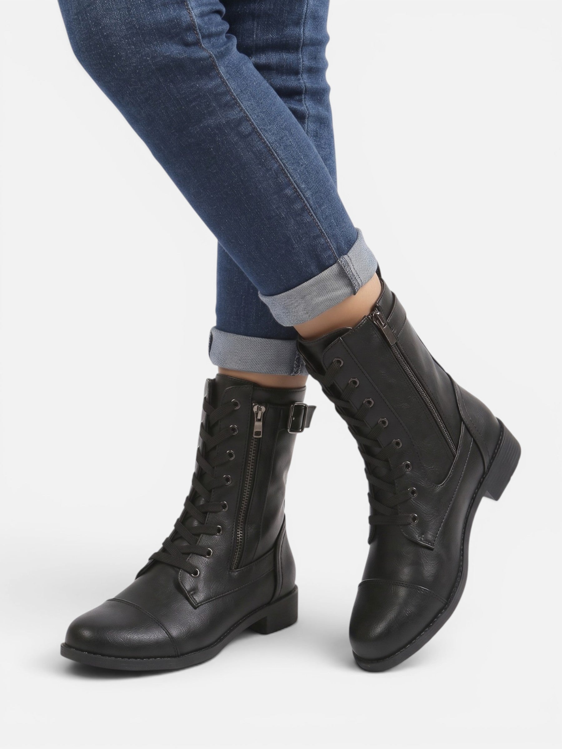 Women's Leather Lace Up Combat Boots