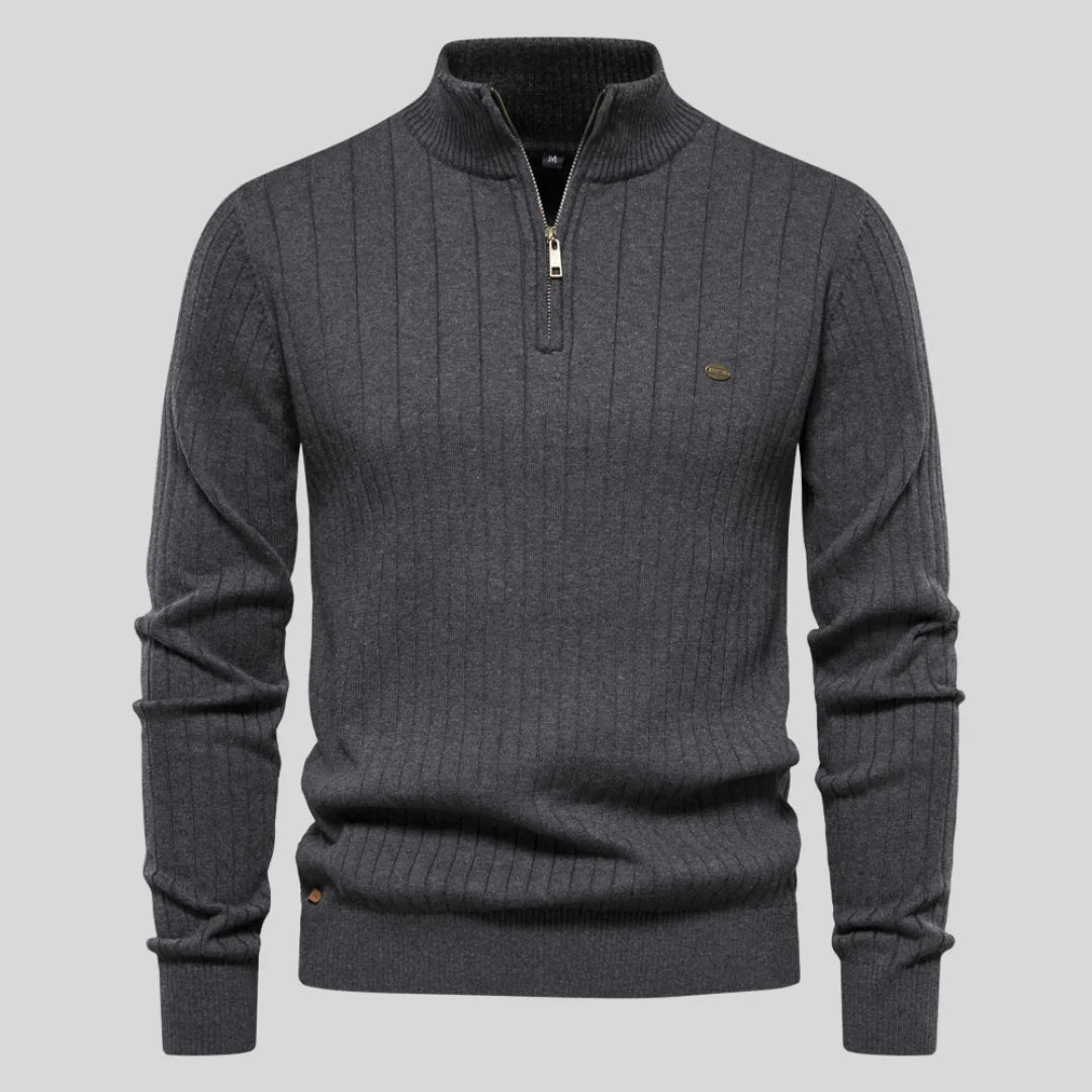 Pull côtelé demi-zip classique pour hommes