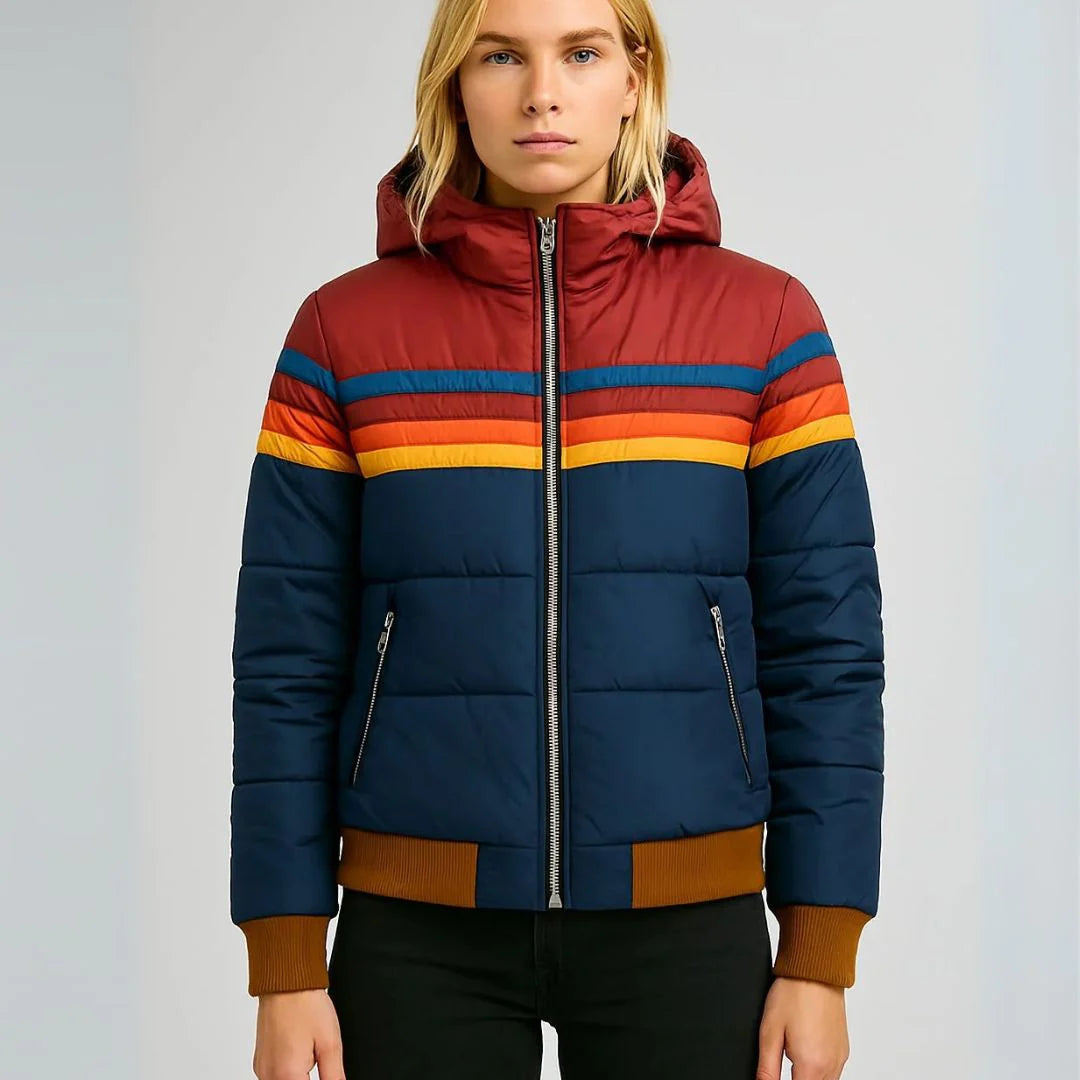 Doudoune rétro multicolore pour femme