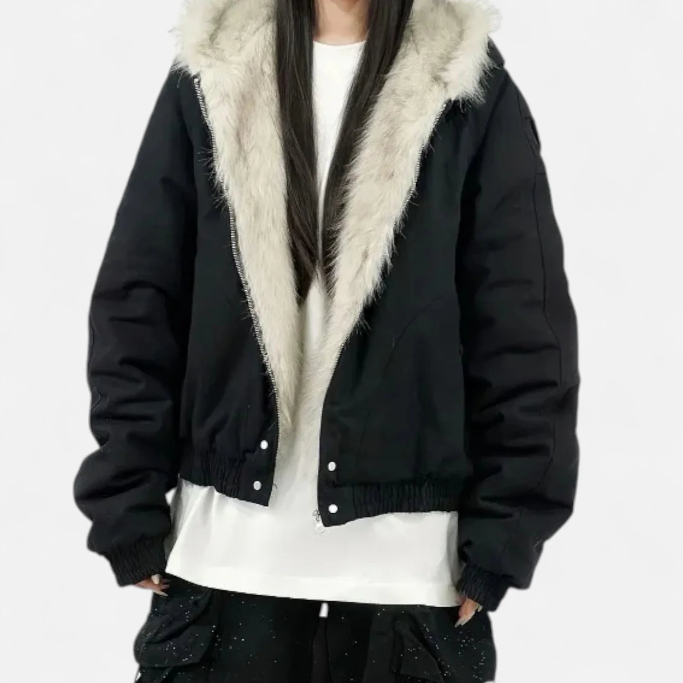 Manteau d’hiver à capuche pour femme – col en fourrure style vintage