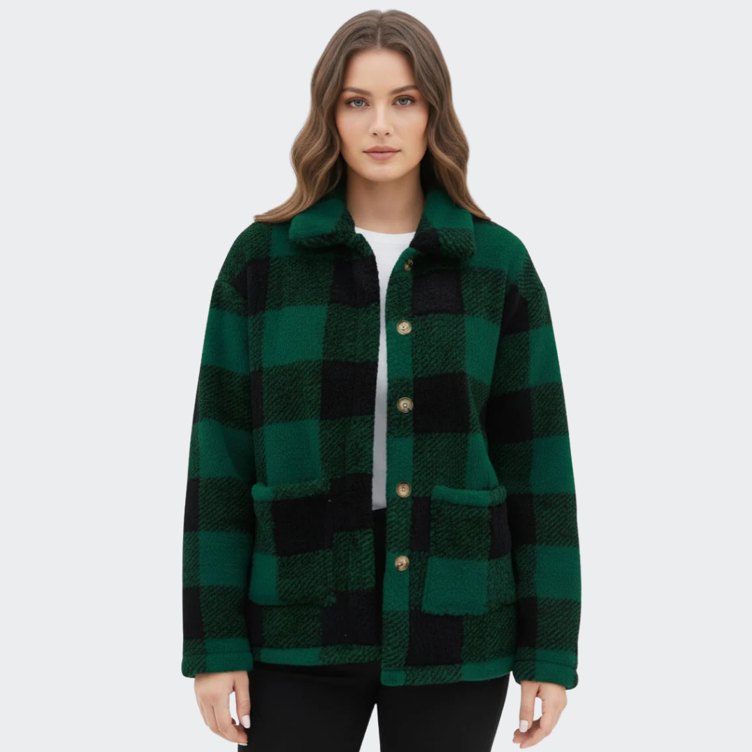 Veste teddy à carreaux douce et confortable pour femme