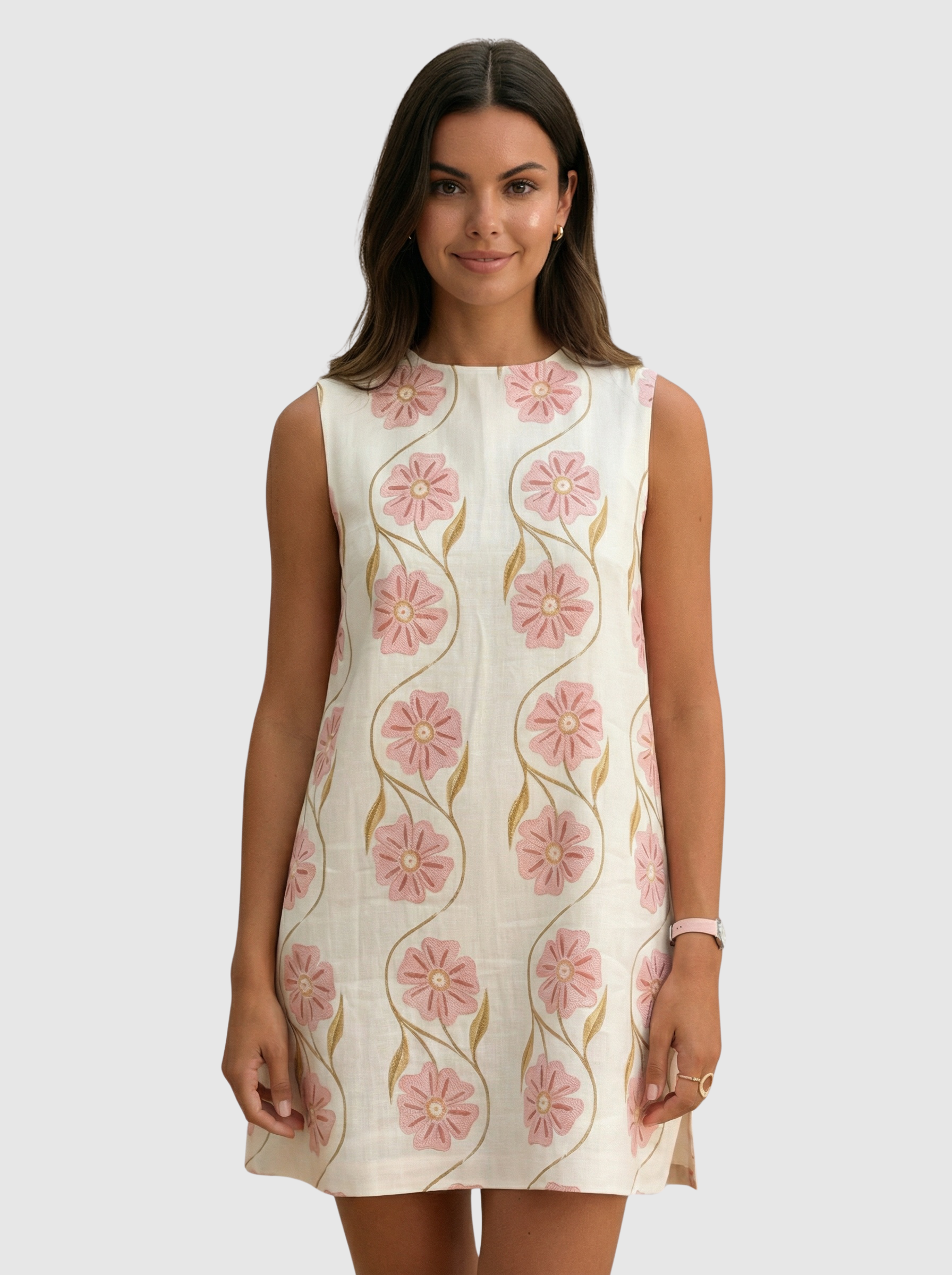 Robe courte sans manches à imprimé floral pour femme