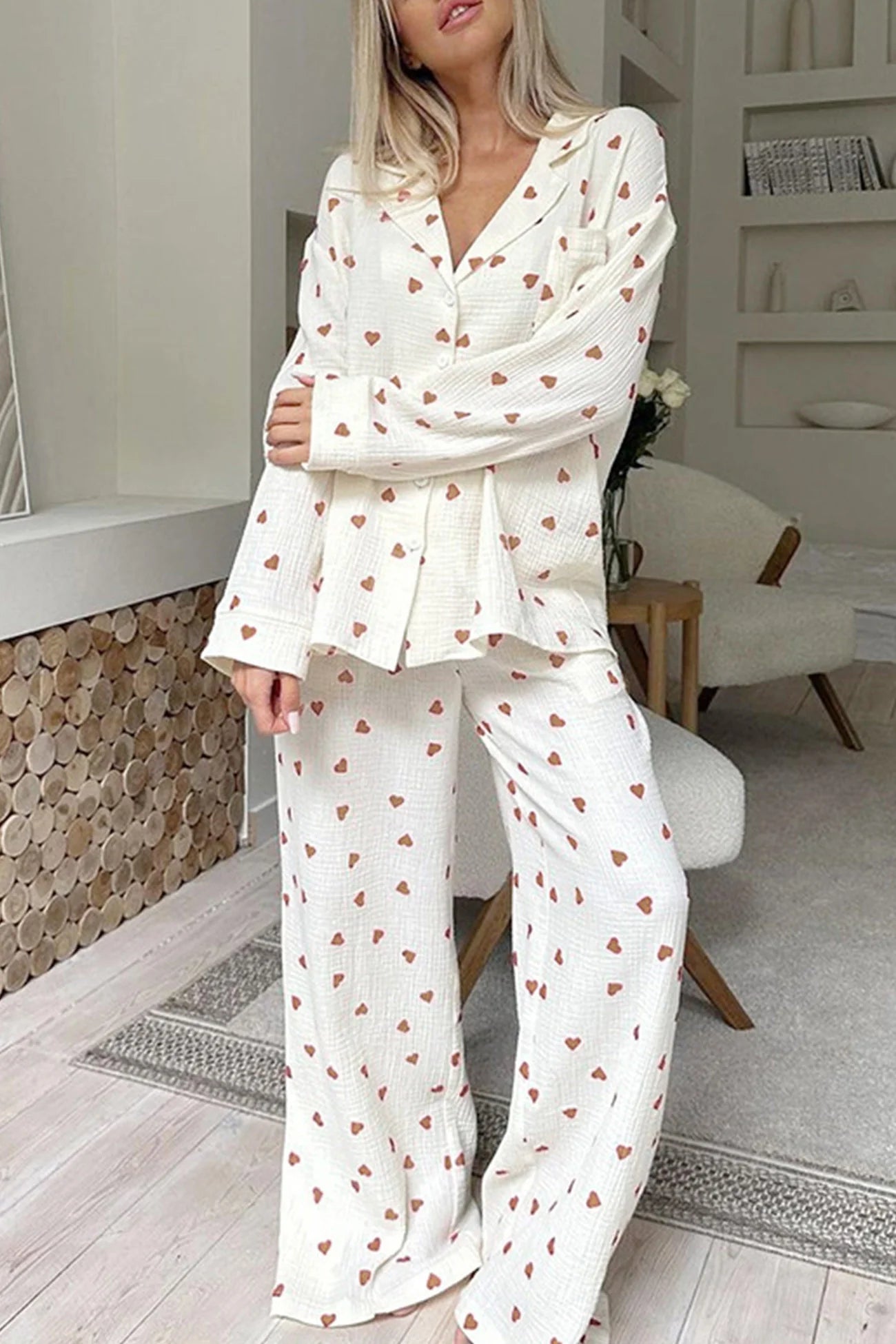 Pyjama deux pièces à motifs de cœurs douillets