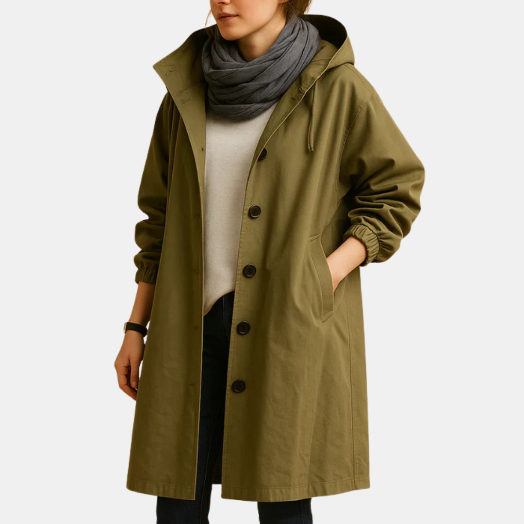 Manteau long imperméable pour femme avec capuche et poches