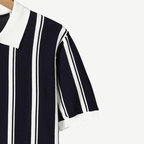Striped knit polo with zip collar for men