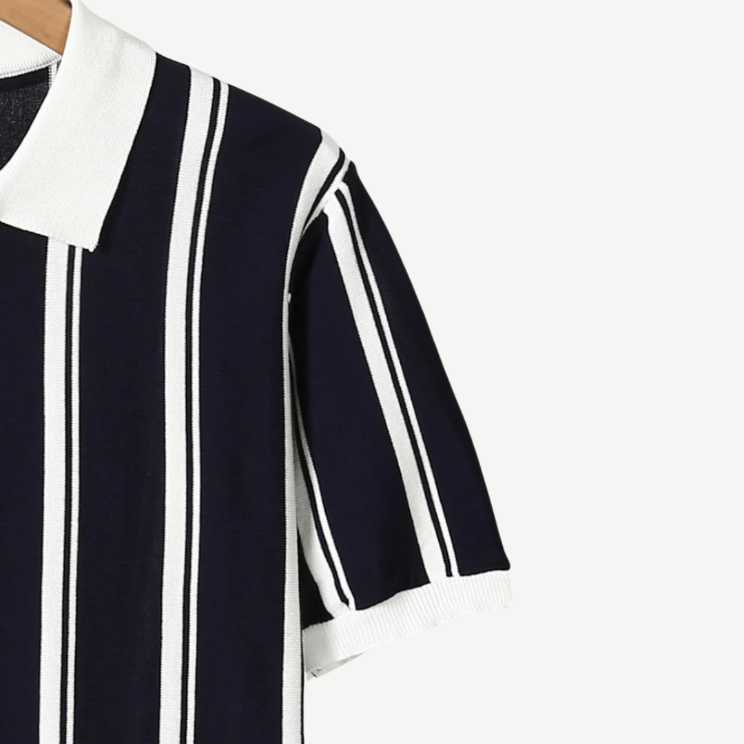 Striped knit polo with zip collar for men