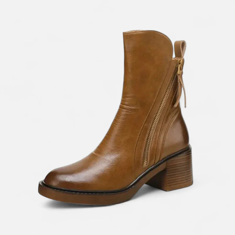 Bottines en cuir pour femme avec talon bloc