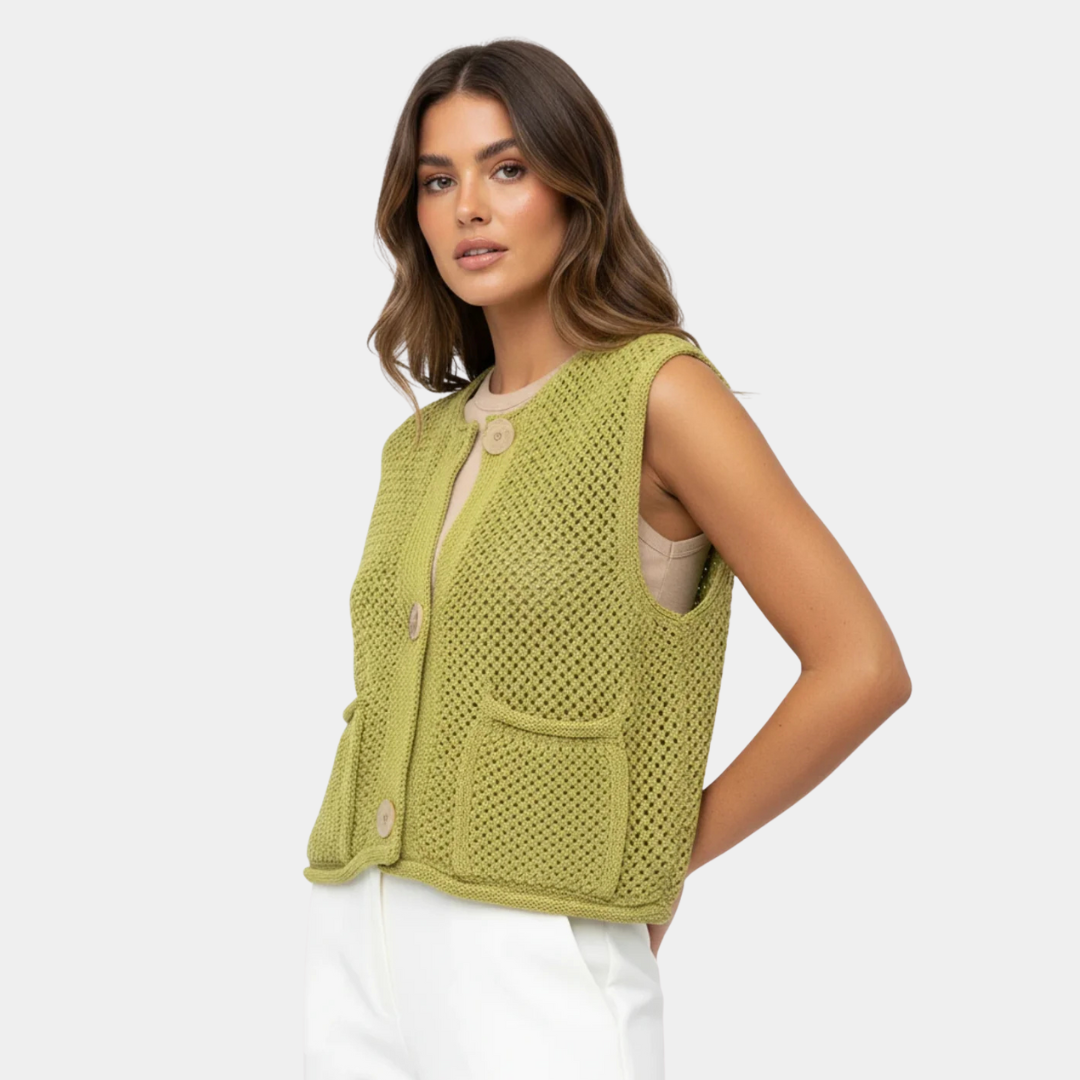 Gilet en maille texturée sans manches pour femme