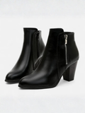 Bottines Femme Talon Carré Bout Pointu Zip Latéral