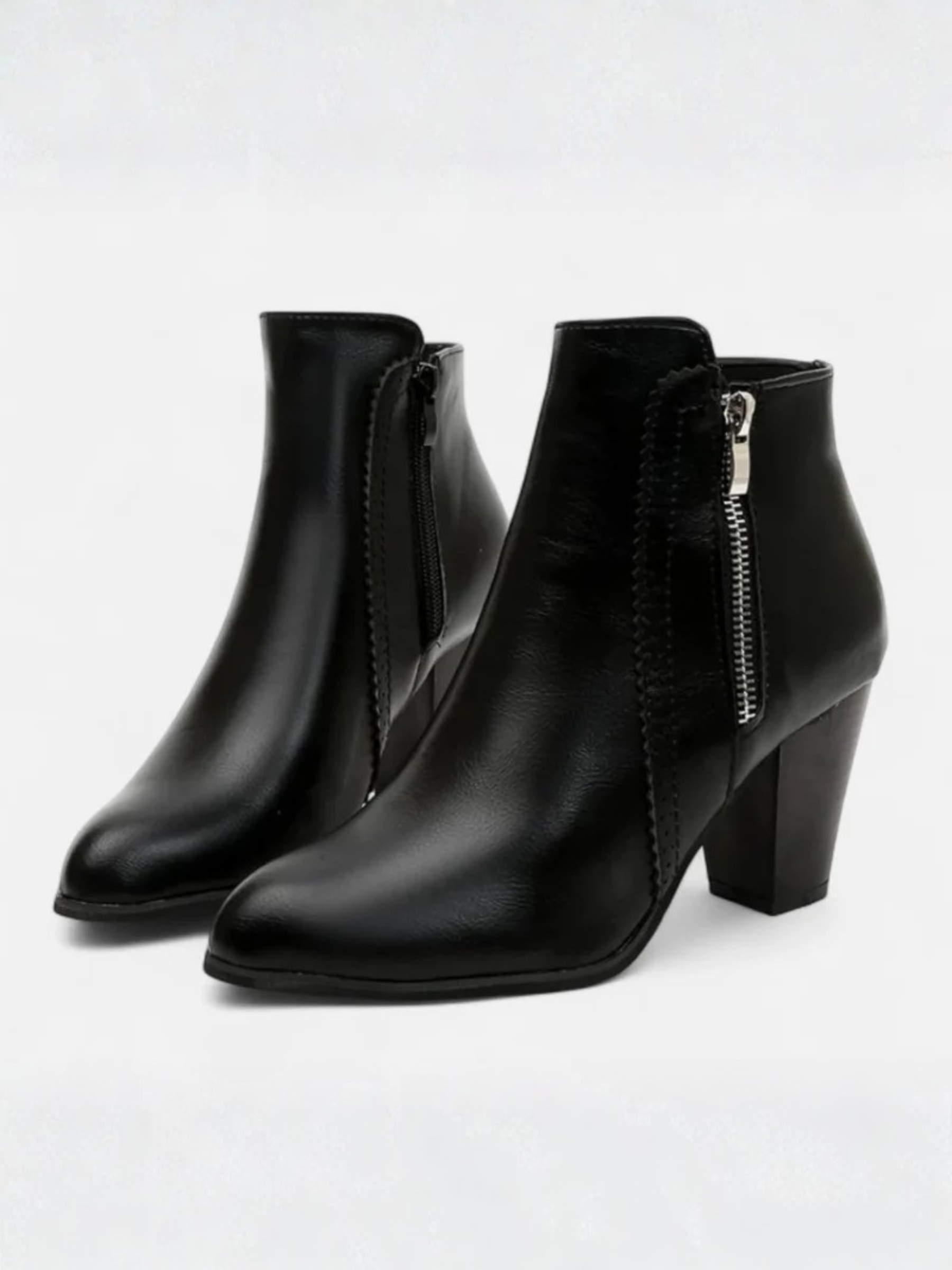 Bottines Femme Talon Carré Bout Pointu Zip Latéral