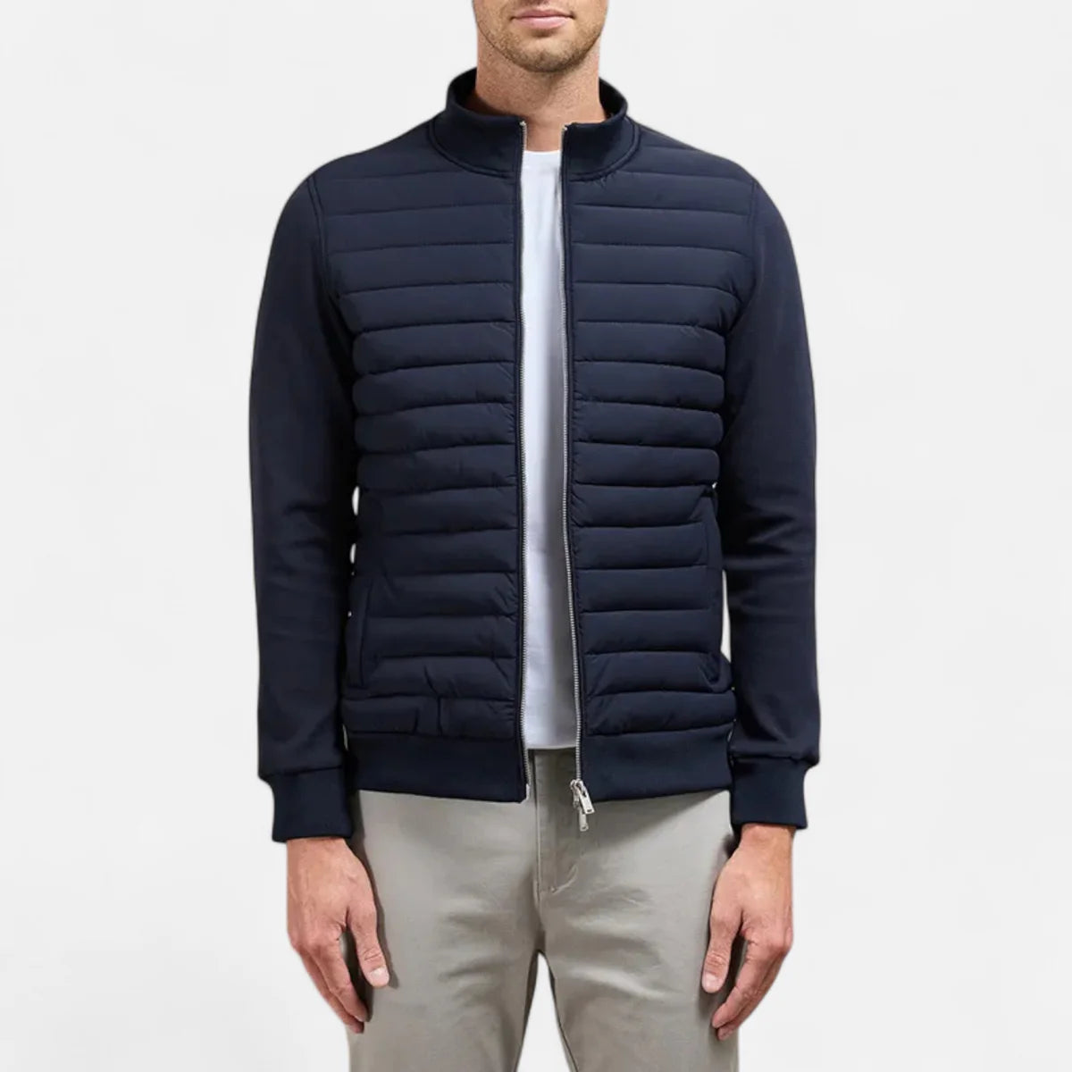 Chaqueta ligera de punto con cuello alto para hombre
