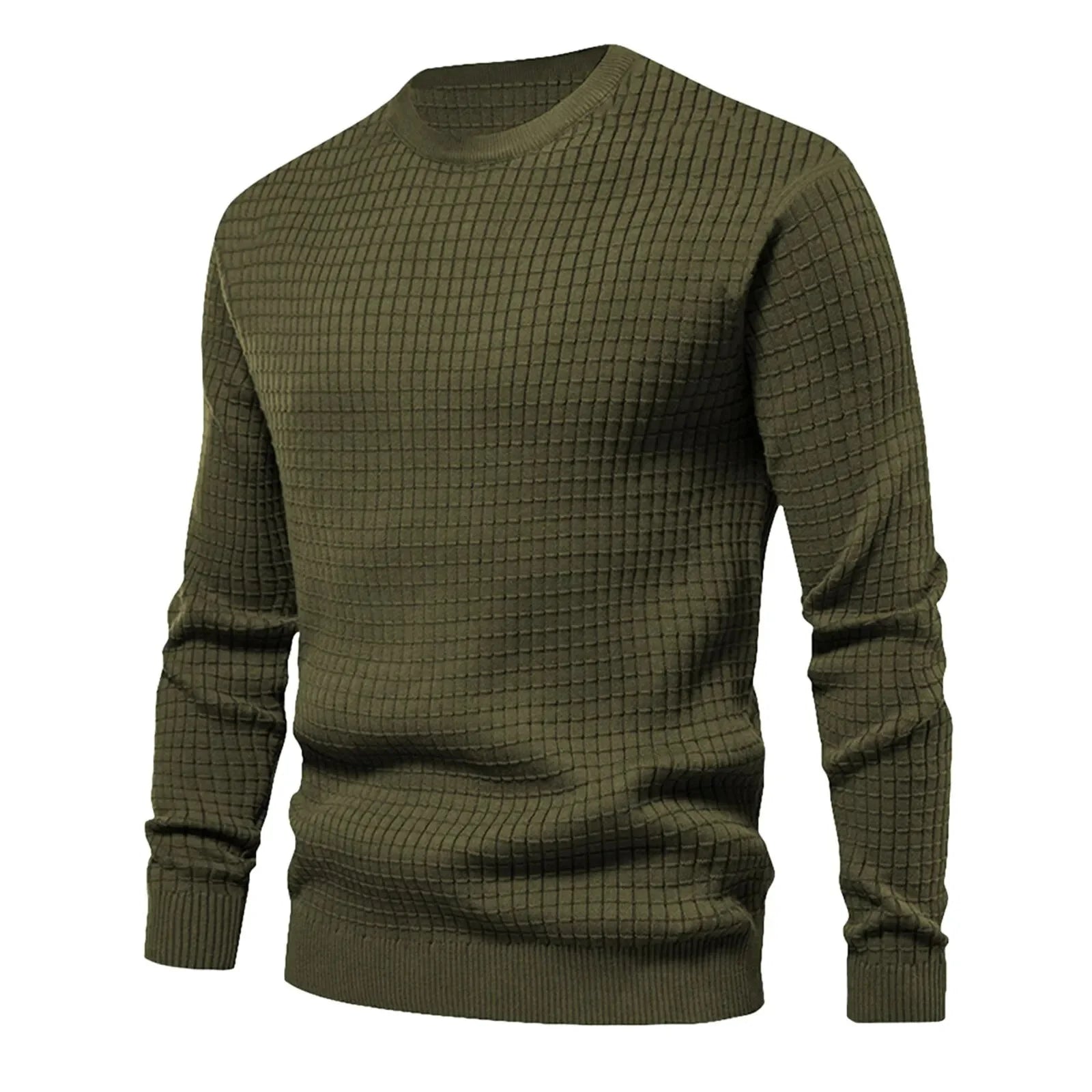 Pull décontracté à col roulé en tricot pour hommes avec motif de grille texturé