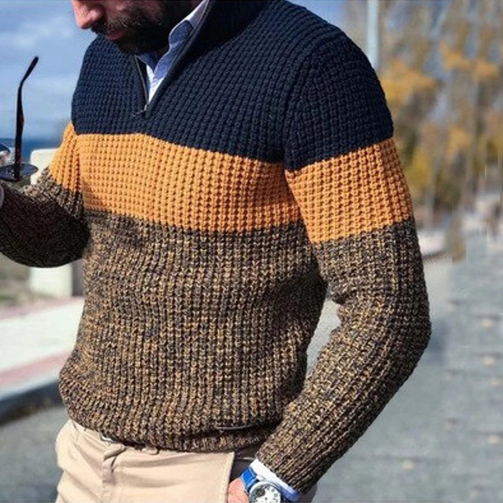 Pull élégant en tricot à trois tons pour hommes