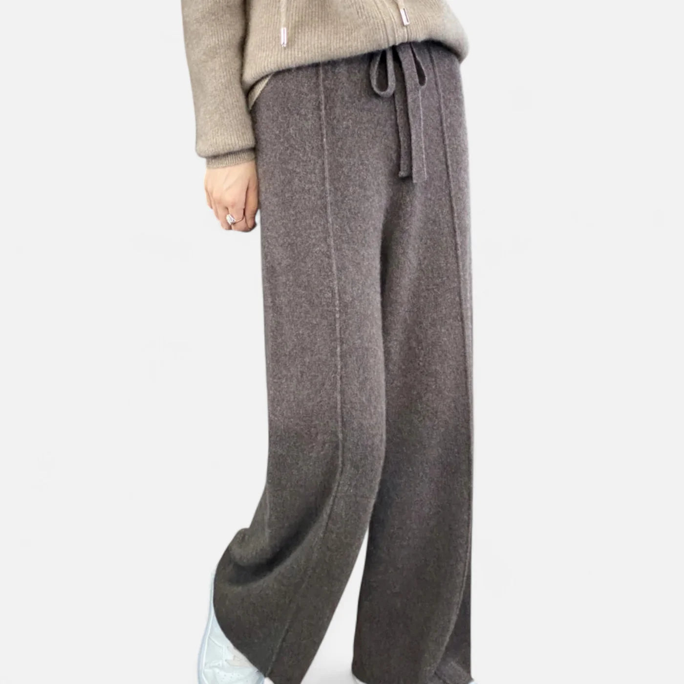 Pantalon femme en laine maille à jambes larges