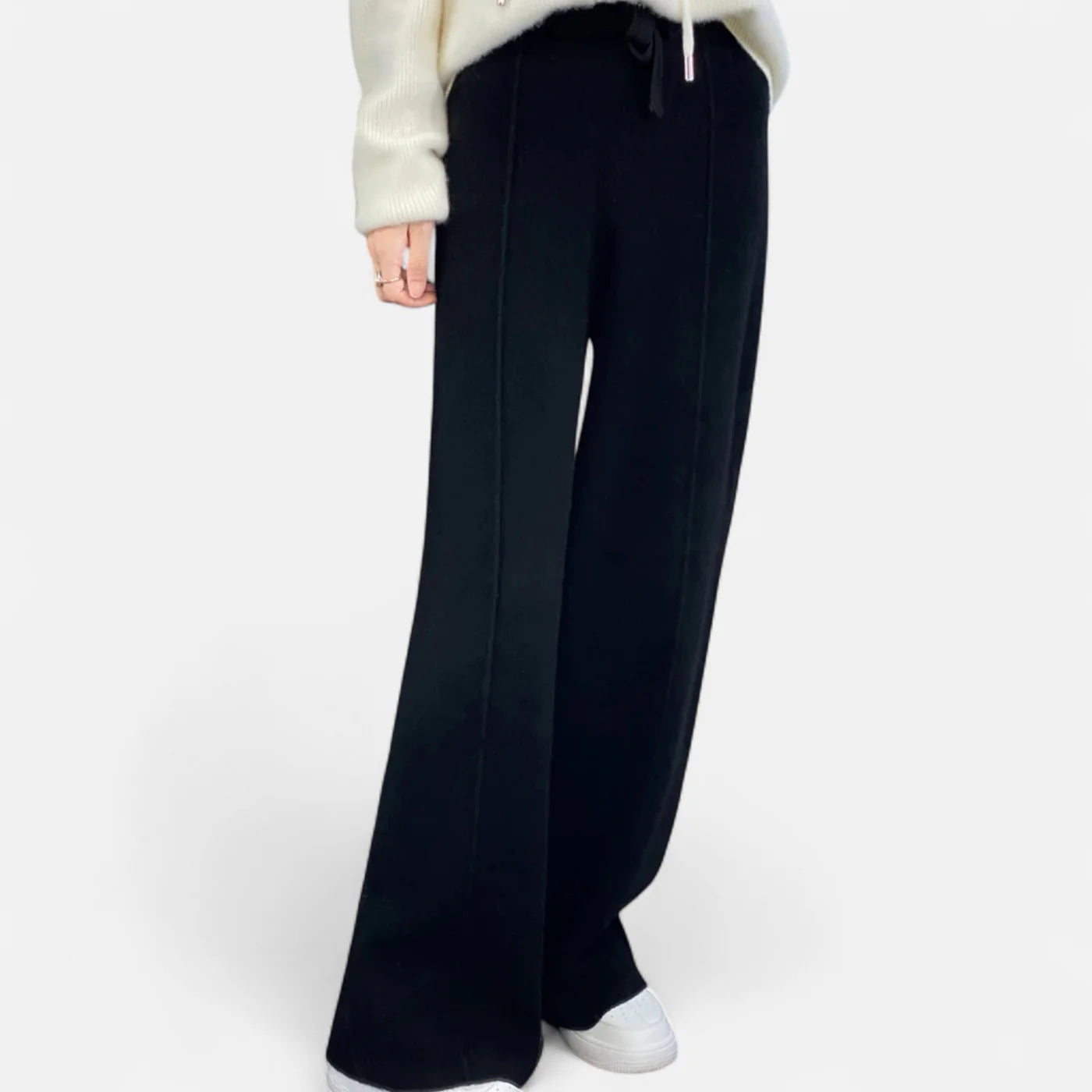 Pantalon femme en laine maille à jambes larges