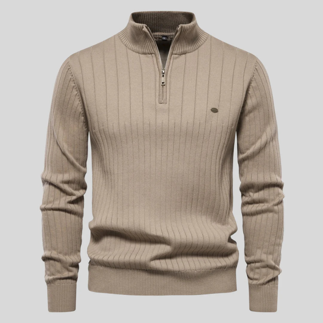 Pull côtelé demi-zip classique pour hommes