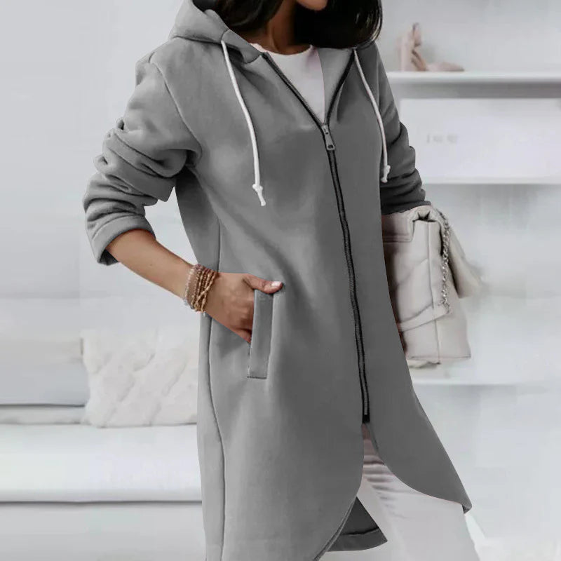 Manteau de sweat à capuche longue et zippée pour femmes