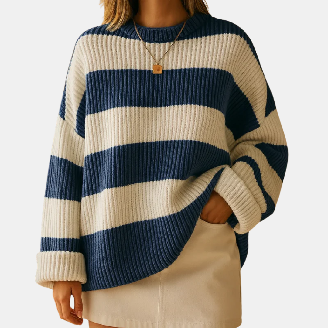 Pull femme à rayures larges en maille douce