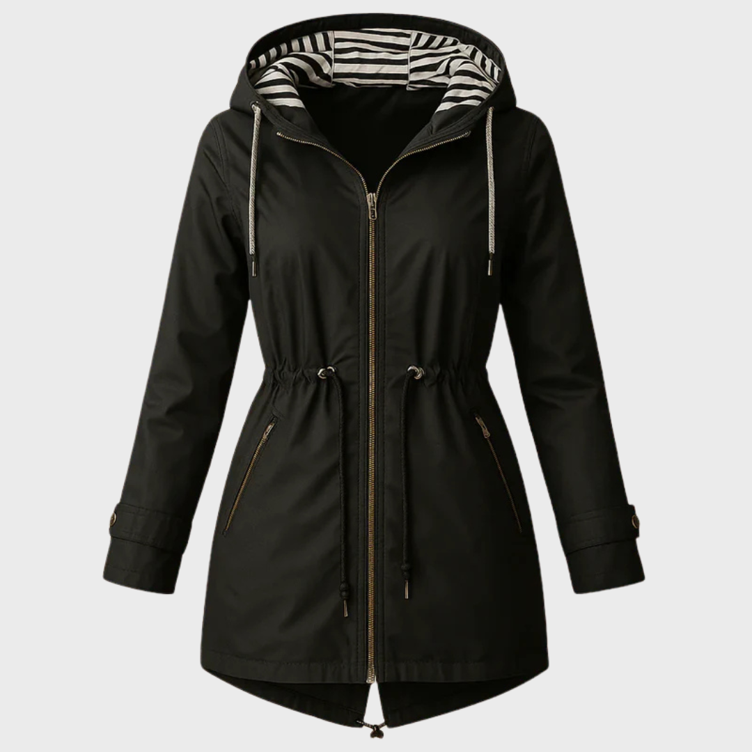 Lightweight waterproof women's coat with pockets and drawstring
